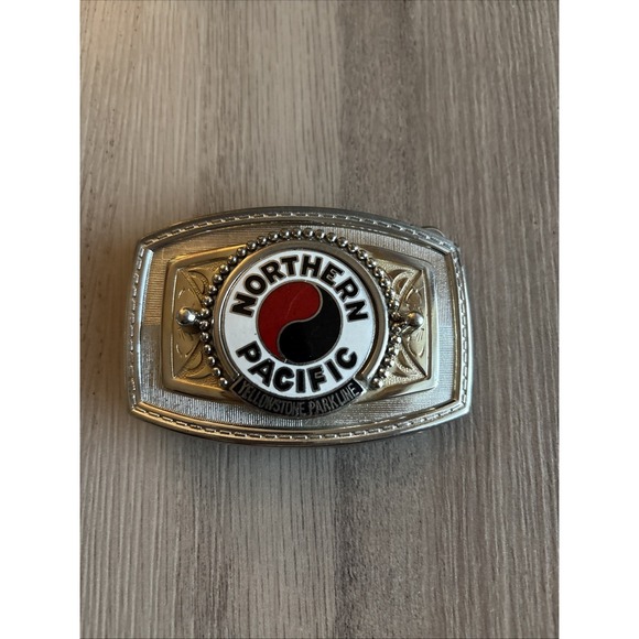 Vintage Northern Pacific Railway StainlessBelt Buckle - with enamel inlay logo